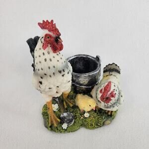 Rooster Hen and Chick Vintage Decor Figurine Farmhouse Tea Light Candle Holder